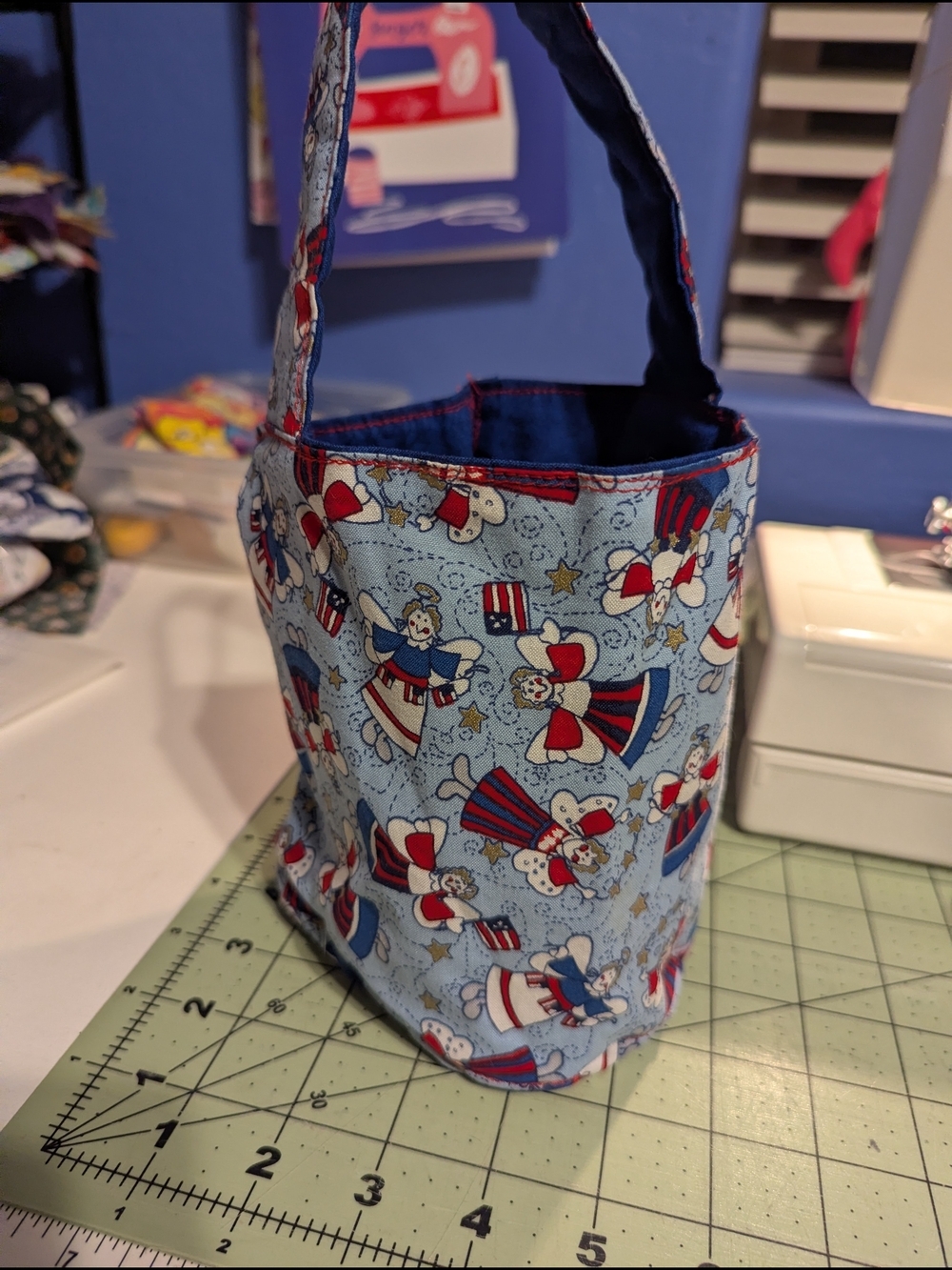 Small Light Blue Gift Bag with Patriotic Angel Print